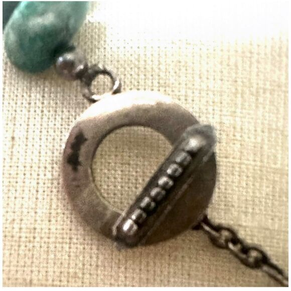 Sterling Silver Toggle Necklace w/ Turquoise Nugget Beads + Labradorite Pendant - Picture 8 of 9